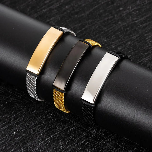 Foreign Trade Men'S Business Stainless Steel Bracelet Couple DIY Gift Engraving Bracelets Personalized Bracelet