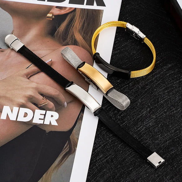 Foreign Trade Men'S Business Stainless Steel Bracelet Couple DIY Gift Engraving Bracelets Personalized Bracelet