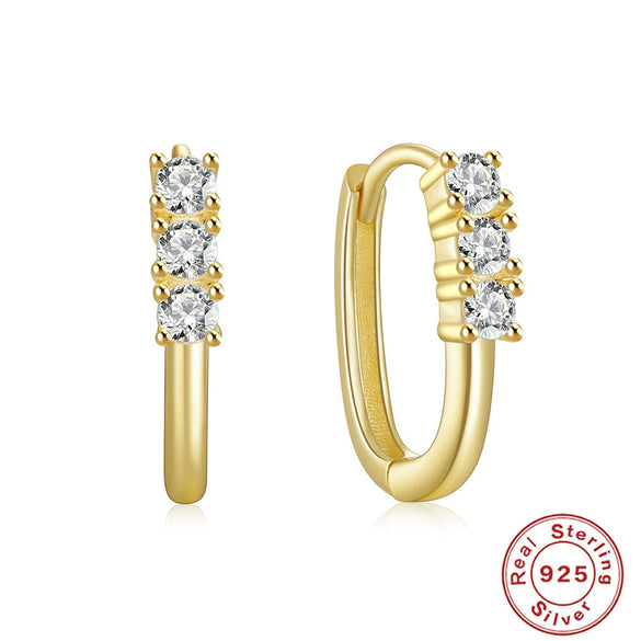 Fourclaw Small Diamond S925 Sterling Silver Basic Earring Inlaid With Zircon In Bread Pattern Geometric Style Electroplated For Women
