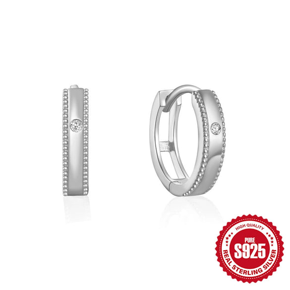 Fourclaw Small Diamond S925 Sterling Silver Basic Earring Inlaid With Zircon In Bread Pattern Geometric Style Electroplated For Women