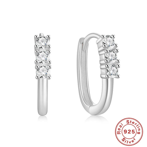 Fourclaw Small Diamond S925 Sterling Silver Basic Earring Inlaid With Zircon In Bread Pattern Geometric Style Electroplated For Women