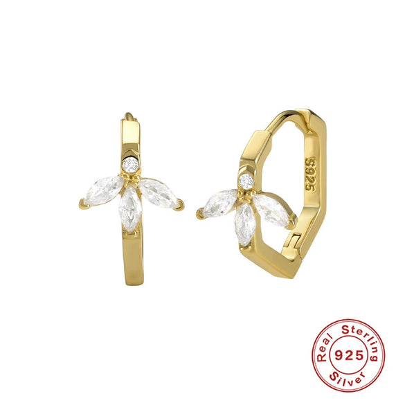 Fourclaw Small Diamond S925 Sterling Silver Basic Earring Inlaid With Zircon In Bread Pattern Geometric Style Electroplated For Women