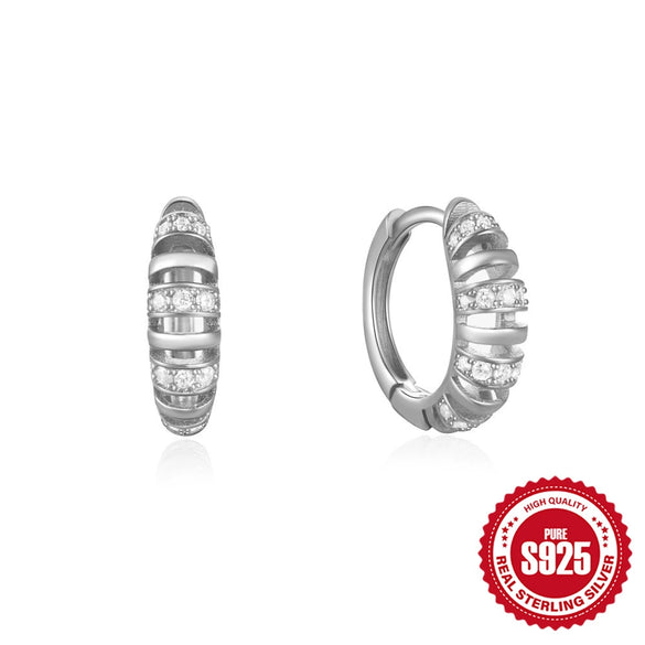 Fourclaw Small Diamond S925 Sterling Silver Basic Earring Inlaid With Zircon In Bread Pattern Geometric Style Electroplated For Women
