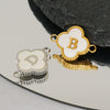 Fourleaf Clover And Simple Letter Pendant Stainless Steel 18K Gold Plated Necklace