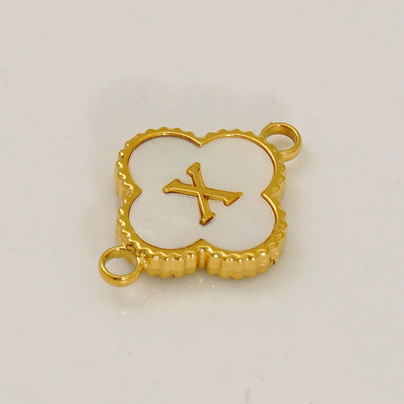 Fourleaf Clover And Simple Letter Pendant Stainless Steel 18K Gold Plated Necklace