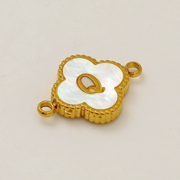 Fourleaf Clover And Simple Letter Pendant Stainless Steel 18K Gold Plated Necklace