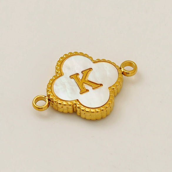 Fourleaf Clover And Simple Letter Pendant Stainless Steel 18K Gold Plated Necklace
