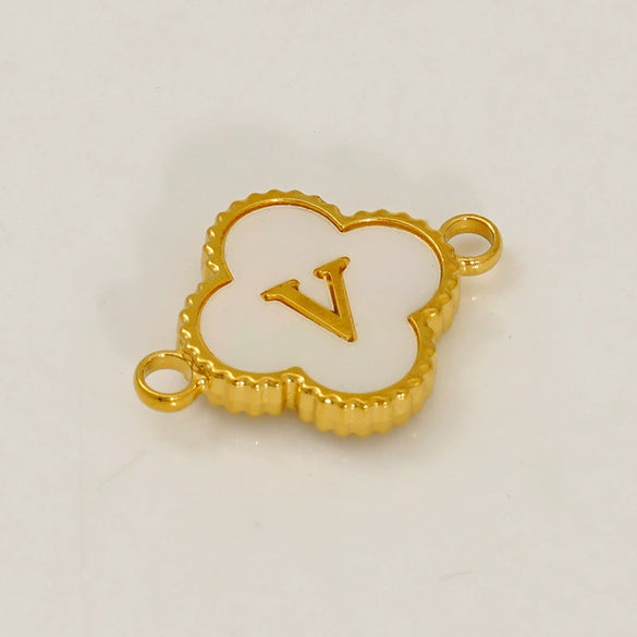 Fourleaf Clover And Simple Letter Pendant Stainless Steel 18K Gold Plated Necklace