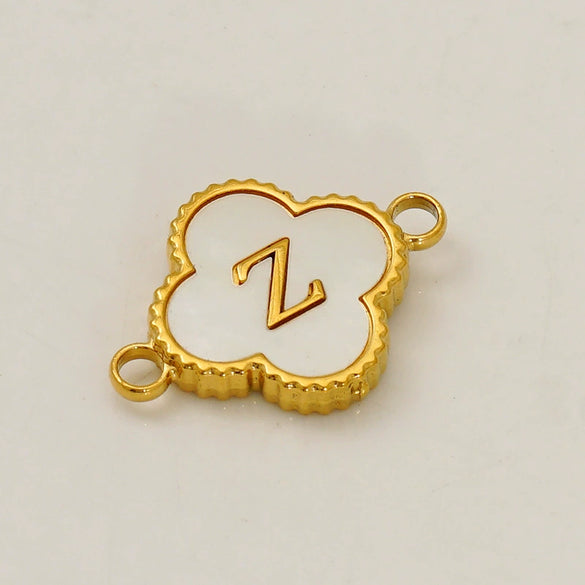 Fourleaf Clover And Simple Letter Pendant Stainless Steel 18K Gold Plated Necklace