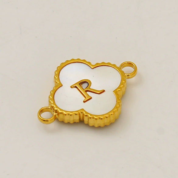Fourleaf Clover And Simple Letter Pendant Stainless Steel 18K Gold Plated Necklace