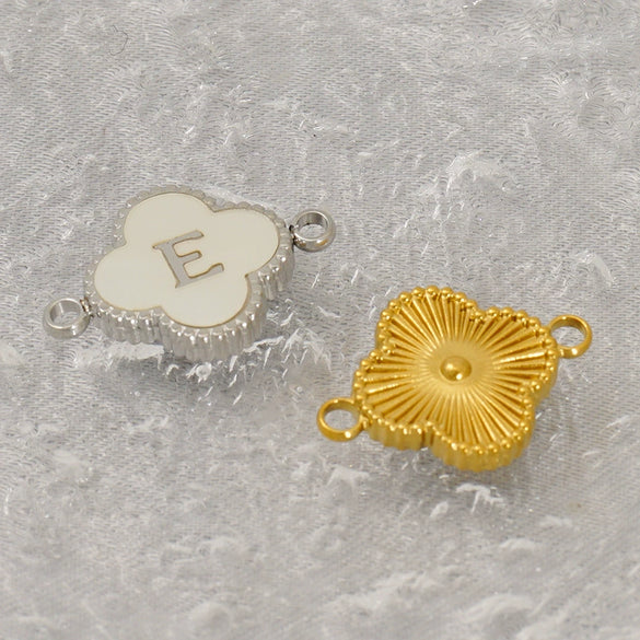 Fourleaf Clover And Simple Letter Pendant Stainless Steel 18K Gold Plated Necklace