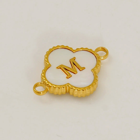 Fourleaf Clover And Simple Letter Pendant Stainless Steel 18K Gold Plated Necklace