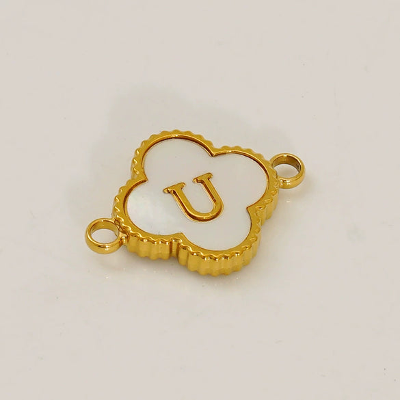 Fourleaf Clover And Simple Letter Pendant Stainless Steel 18K Gold Plated Necklace