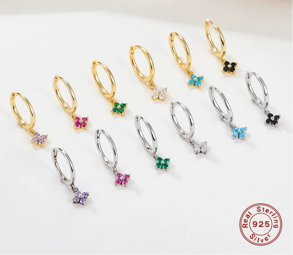 Fourleaf Clover Earrings 925 Silver Geometric Style Inlaid With Zircon Electroplated For Women