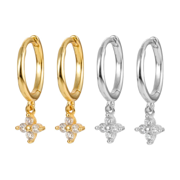 Fourleaf Clover Earrings 925 Silver Geometric Style Inlaid With Zircon Electroplated For Women