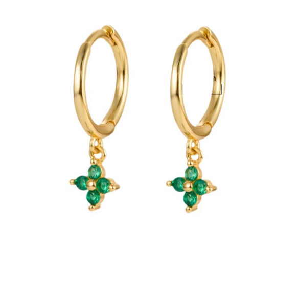 Fourleaf Clover Earrings 925 Silver Geometric Style Inlaid With Zircon Electroplated For Women
