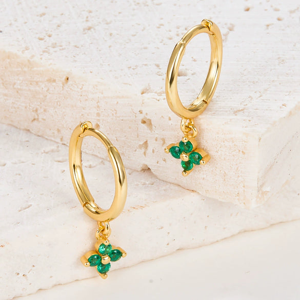 Fourleaf Clover Earrings 925 Silver Geometric Style Inlaid With Zircon Electroplated For Women