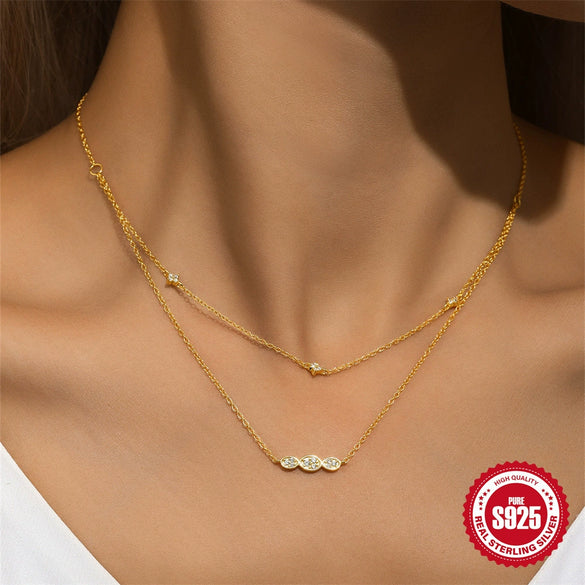 Fourleaf Clover Geometric Oval Shape S925 Sterling Silver Simple Style Necklace With Electroplating