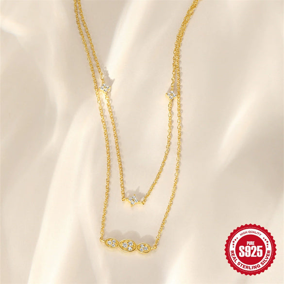 Fourleaf Clover Geometric Oval Shape S925 Sterling Silver Simple Style Necklace With Electroplating
