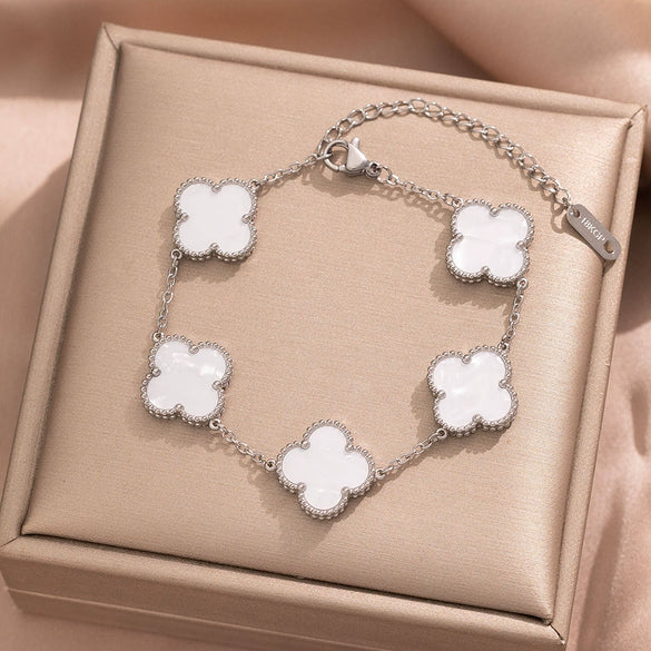 Fourleaf Clover Titanium Steel Necklace Bracelet Earrings Threepiece Set Light Luxury Style O Word Chain Electroplated In Vacuum Furnace