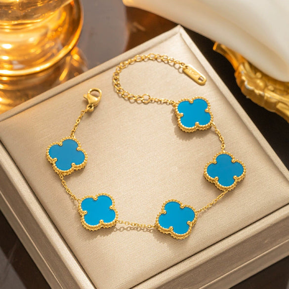 Fourleaf Clover Titanium Steel Necklace Bracelet Earrings Threepiece Set Light Luxury Style O Word Chain Electroplated In Vacuum Furnace