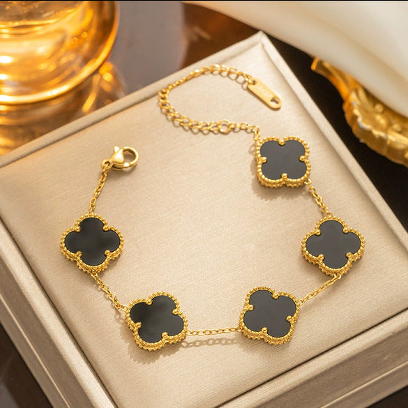 Fourleaf Clover Titanium Steel Necklace Bracelet Earrings Threepiece Set Light Luxury Style O Word Chain Electroplated In Vacuum Furnace