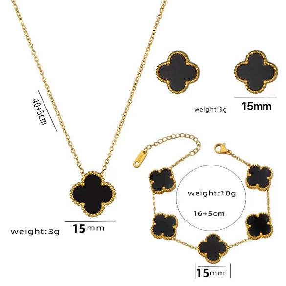 Fourleaf Clover Titanium Steel Necklace Bracelet Earrings Threepiece Set Light Luxury Style O Word Chain Electroplated In Vacuum Furnace