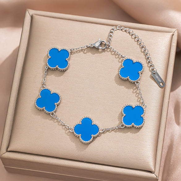 Fourleaf Clover Titanium Steel Necklace Bracelet Earrings Threepiece Set Light Luxury Style O Word Chain Electroplated In Vacuum Furnace