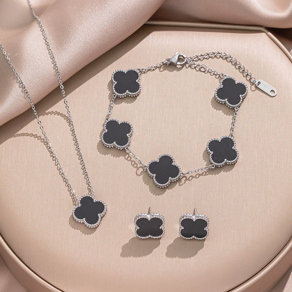 Fourleaf Clover Titanium Steel Necklace Bracelet Earrings Threepiece Set Light Luxury Style O Word Chain Electroplated In Vacuum Furnace