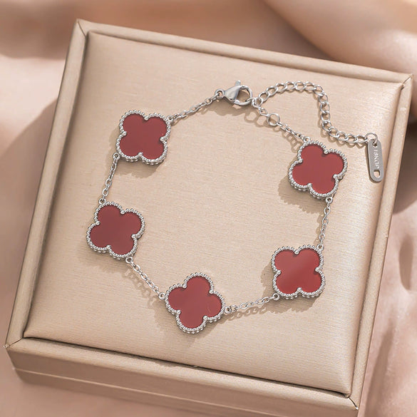 Fourleaf Clover Titanium Steel Necklace Bracelet Earrings Threepiece Set Light Luxury Style O Word Chain Electroplated In Vacuum Furnace