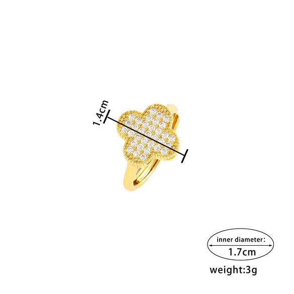 Fourleaf Clover Unisex Ring Copper Goldplated With Geometric Design And Diamond Processing