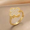 Fourleaf Clover Unisex Ring Copper Goldplated With Geometric Design And Diamond Processing