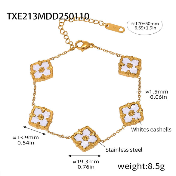 Fourleaf Flower Light Luxury Titanium Steel Bracelet Necklace Earrings Suit With Cnc 18K Real Gold Plated Craft