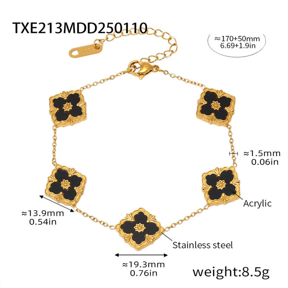 Fourleaf Flower Light Luxury Titanium Steel Bracelet Necklace Earrings Suit With Cnc 18K Real Gold Plated Craft