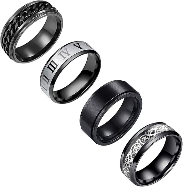 Fourpiece Jewelry Set Stainless Steel Rotating Decompression Rings Geometric Electroplated Unisex