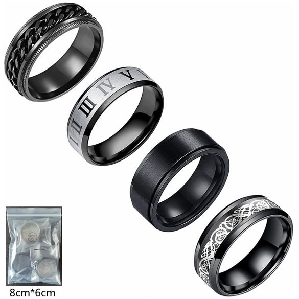 Fourpiece Jewelry Set Stainless Steel Rotating Decompression Rings Geometric Electroplated Unisex