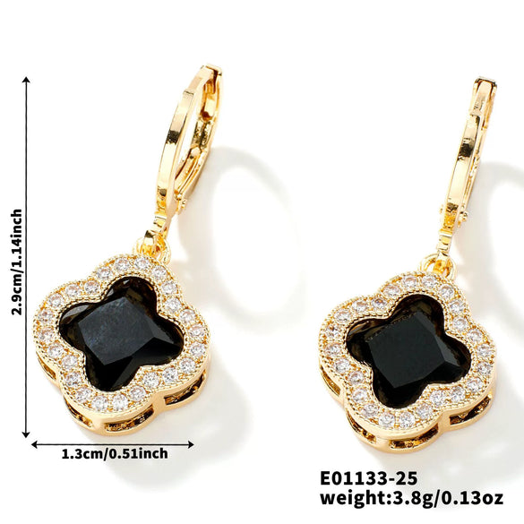 Fragrant Fourleaf Clover Earrings Copper Zircon Glass Geometric Fashion Electroplating