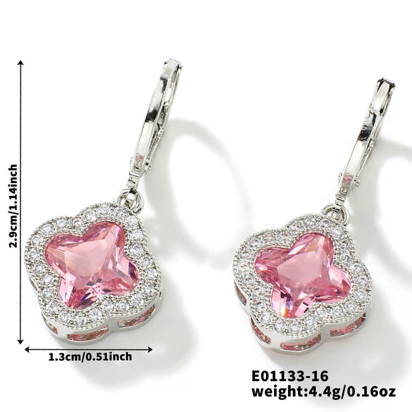 Fragrant Fourleaf Clover Earrings Copper Zircon Glass Geometric Fashion Electroplating