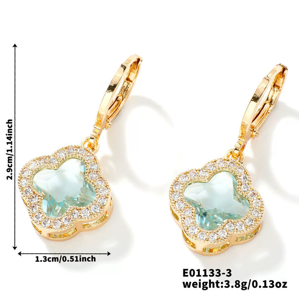 Fragrant Fourleaf Clover Earrings Copper Zircon Glass Geometric Fashion Electroplating