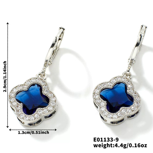 Fragrant Fourleaf Clover Earrings Copper Zircon Glass Geometric Fashion Electroplating