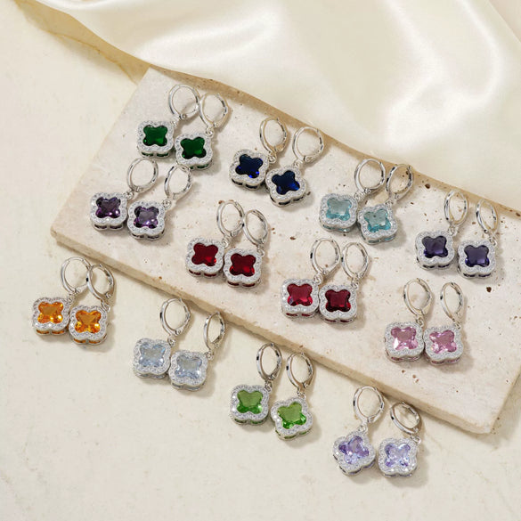 Fragrant Fourleaf Clover Earrings Copper Zircon Glass Geometric Fashion Electroplating