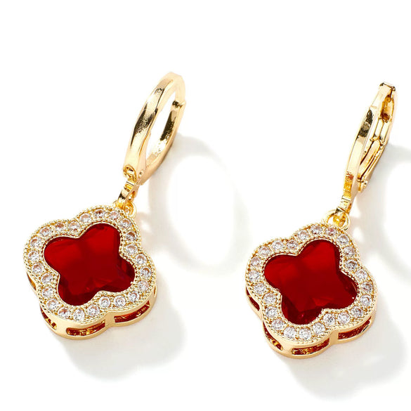 Fragrant Fourleaf Clover Earrings Copper Zircon Glass Geometric Fashion Electroplating