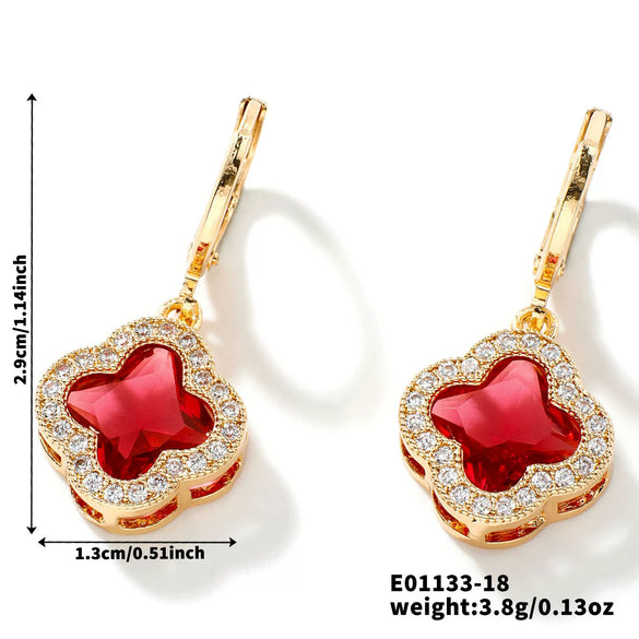 Fragrant Fourleaf Clover Earrings Copper Zircon Glass Geometric Fashion Electroplating