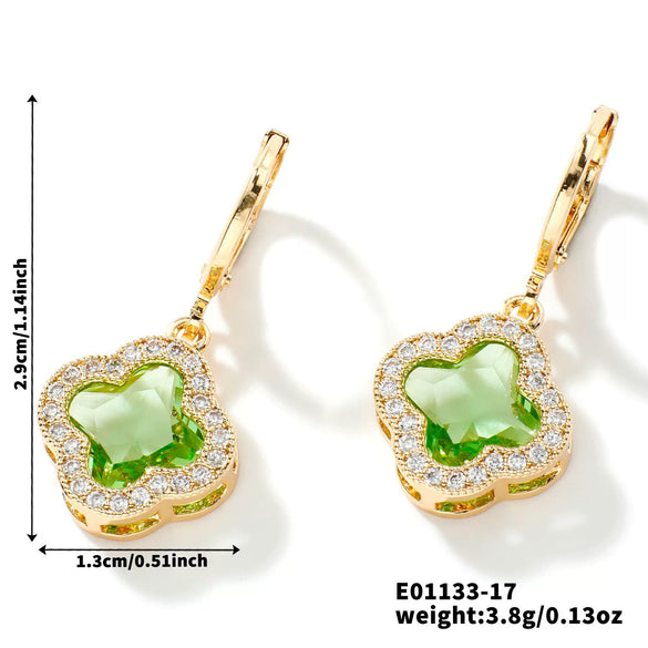 Fragrant Fourleaf Clover Earrings Copper Zircon Glass Geometric Fashion Electroplating