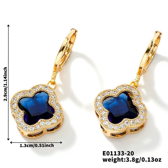 Fragrant Fourleaf Clover Earrings Copper Zircon Glass Geometric Fashion Electroplating