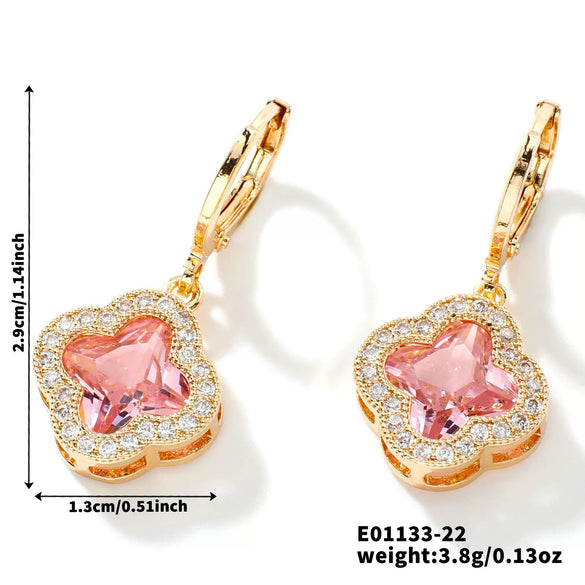 Fragrant Fourleaf Clover Earrings Copper Zircon Glass Geometric Fashion Electroplating