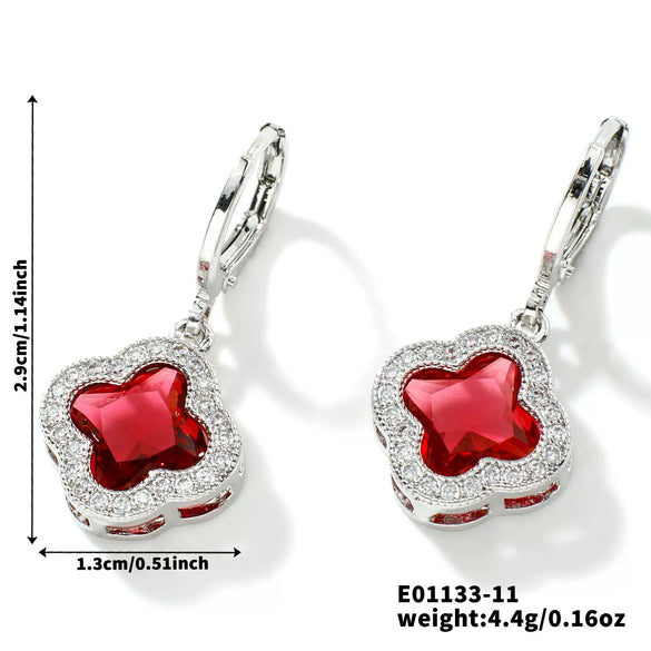 Fragrant Fourleaf Clover Earrings Copper Zircon Glass Geometric Fashion Electroplating