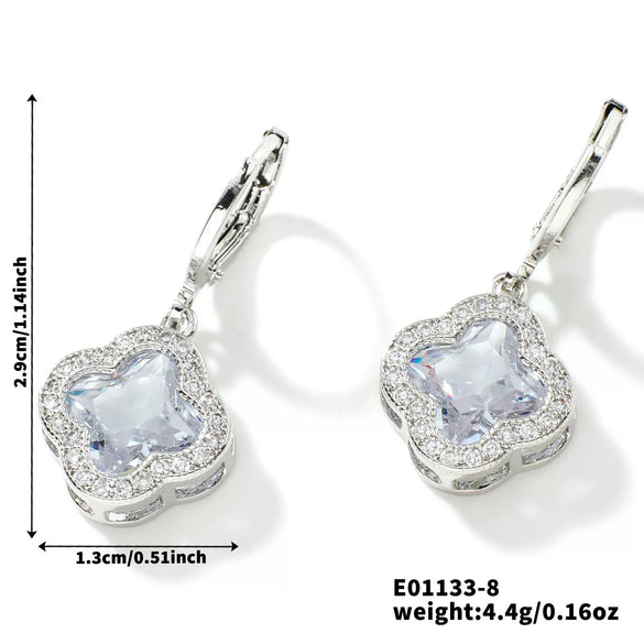 Fragrant Fourleaf Clover Earrings Copper Zircon Glass Geometric Fashion Electroplating