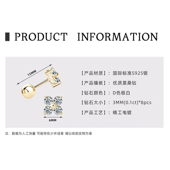 Fragrant Style Classic Fourleaf Clover Women's Earrings Moissanite S925 Sterling Silver 18K Gold Plated