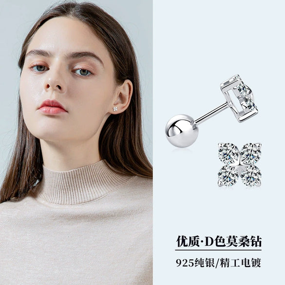Fragrant Style Classic Fourleaf Clover Women's Earrings Moissanite S925 Sterling Silver 18K Gold Plated